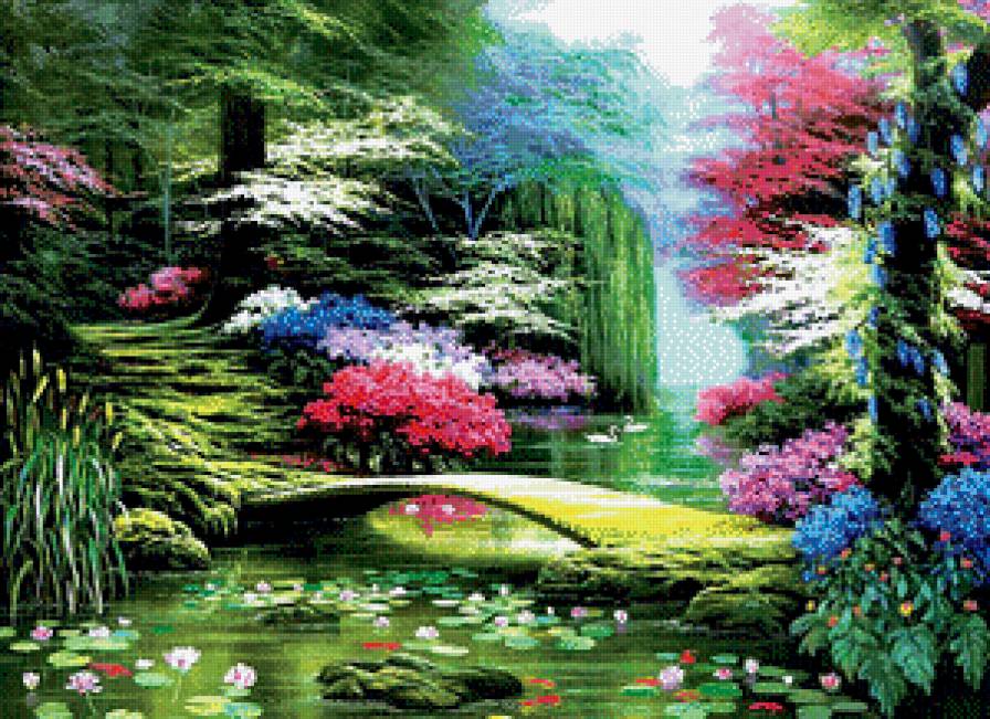 Заросший пруд - парк, лебеди, пейзаж, пруд, природа - предпросмотр