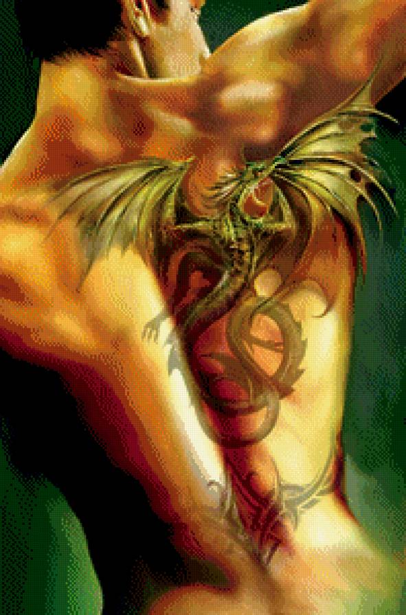 ожившее тату - фэнтези, парень, живопись, дракон, мужчина - предпросмотр