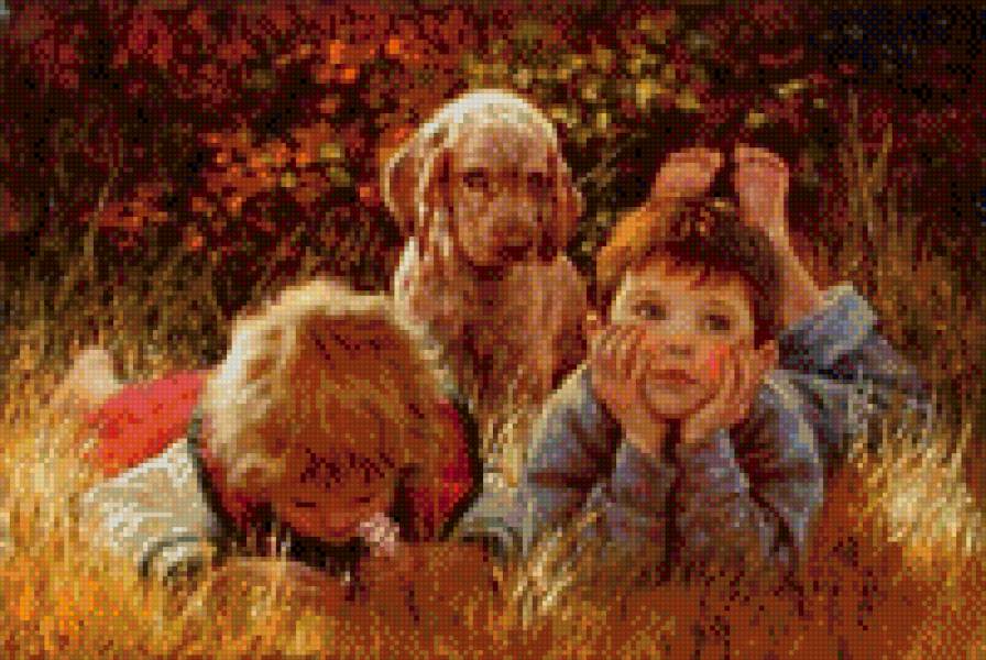 Летние мечты - собака, поле, лето, дети - предпросмотр