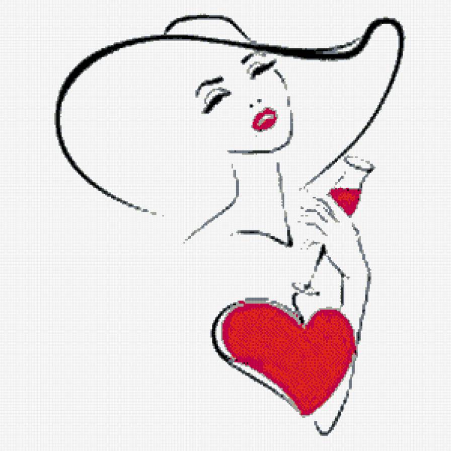 дама в шляпе - она, девушка, монохром, силуэт - предпросмотр