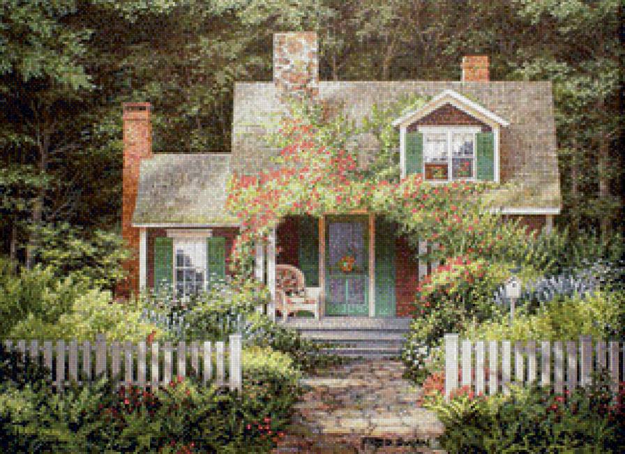 Летний домик - цветы, лето, домик, пейзаж - предпросмотр