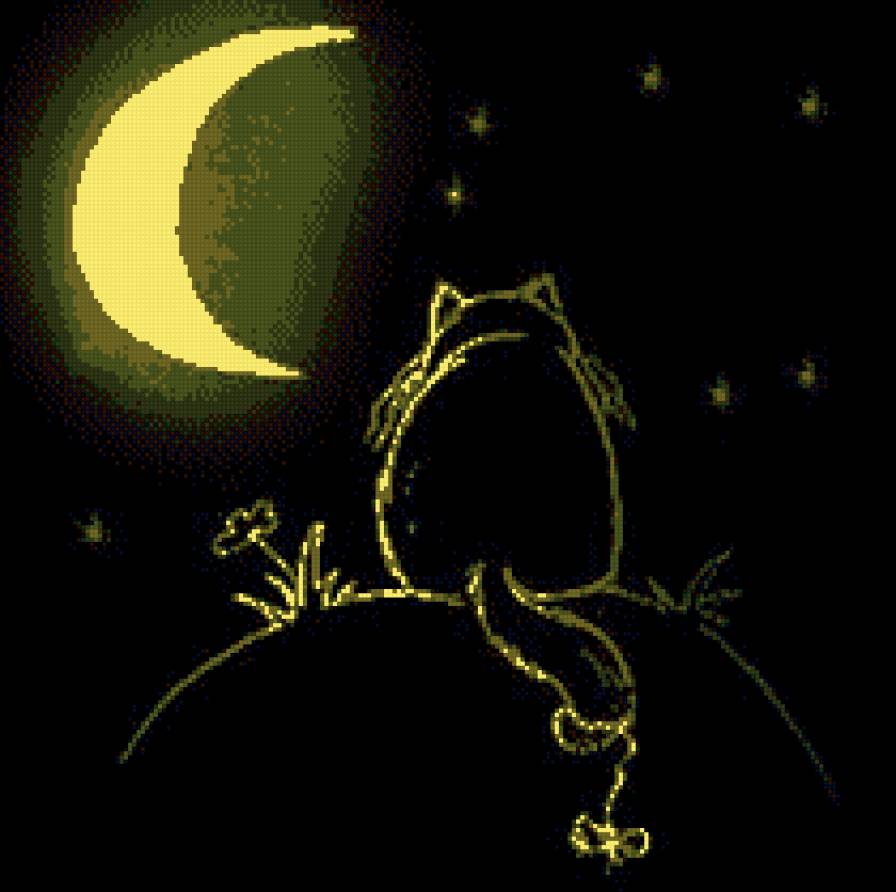 кот и луна на черном - кот, луна, домашние животные, на черном, кошки - предпросмотр