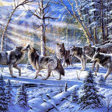 Схема вышивки «волчья стая на солнечной поляне»
