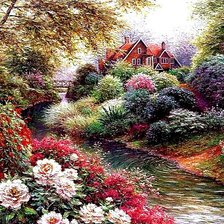 Схема вышивки «Дом среди цветов»