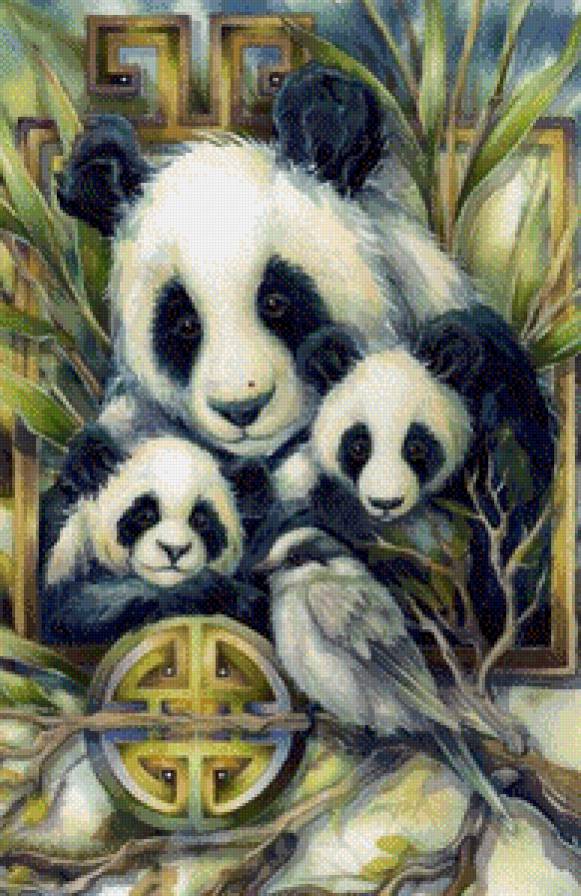 Тотем "Панды" - животные, медведи, птицы, панды - предпросмотр