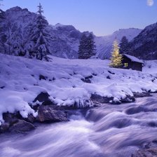 Схема вышивки «домик в горах рождество»