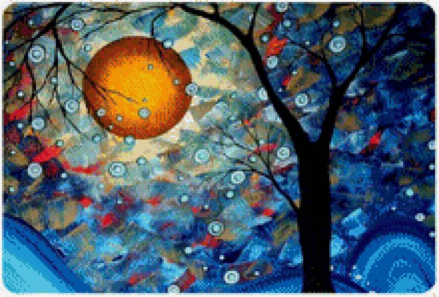 Волшебное дерево - луна, фэнтези, дерево - предпросмотр