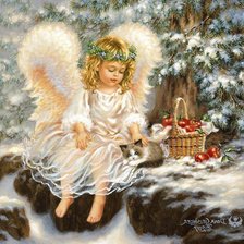 Схема вышивки «ангелок с котёнком под ёлкой»
