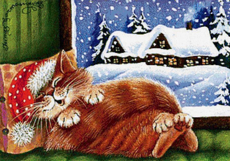 Новогодняя киска - кошки, животные - предпросмотр