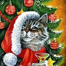 Схема вышивки «Новогодняя киска»