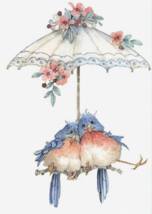 Любовь - птицы, зонт, цветы - предпросмотр