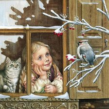 Схема вышивки «зимородок за окном»