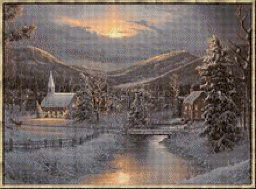 зимний пейзаж - зима, пейзаж, природа, домик - предпросмотр