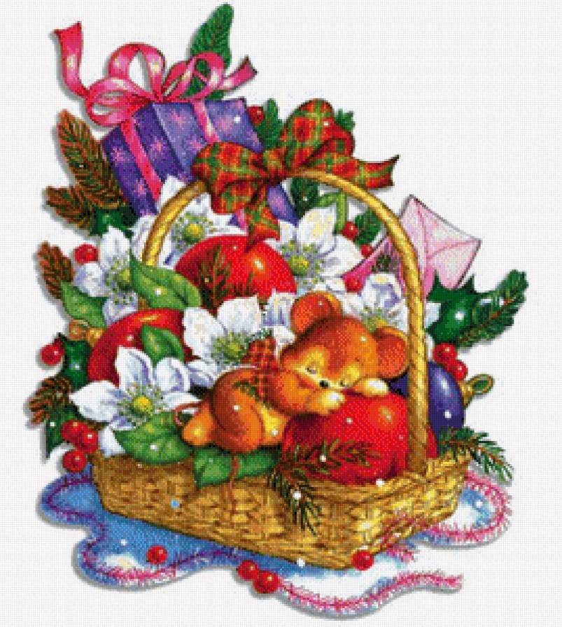 Подарок к Рождеству - новый год, рождество, корзина, мышонок, детская, подарок - предпросмотр