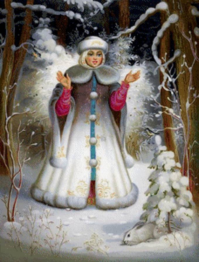 снегурочка - зима.снег, лес, снегурочка, природа, птички, снегири, пейзаж, девушка - предпросмотр