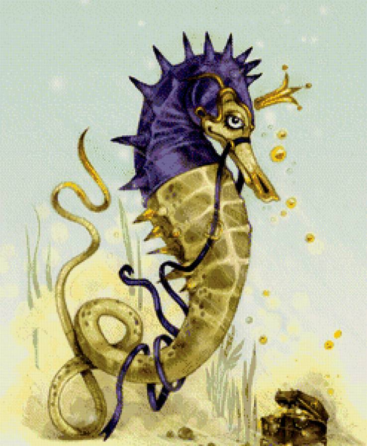 кони бывают разные... - морской конек, живопись, вода, сокровище, водоросли - предпросмотр