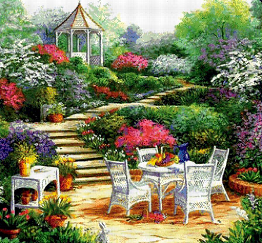 Уголок парка - парк, цветы, красота, беседка, растения, пейзаж - предпросмотр