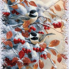 Схема вышивки «синички на заснеженой веточке»