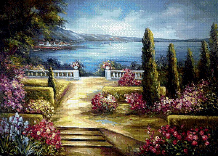 Приморский парк - цветы, красота, море, пейзаж, парк, растения - предпросмотр