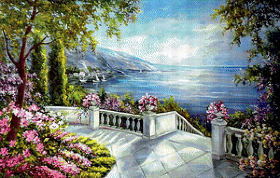 Приморский парк - цветы, парк, красота, растения, море, пейзаж - предпросмотр