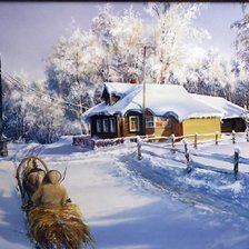 Схема вышивки «зима в днревне»