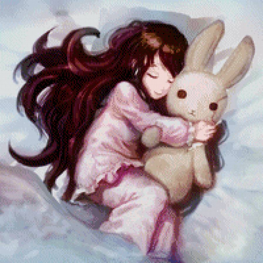 сладких снов - волосы, зайка, детское, игрушка, дети, ребенок, живопись - предпросмотр