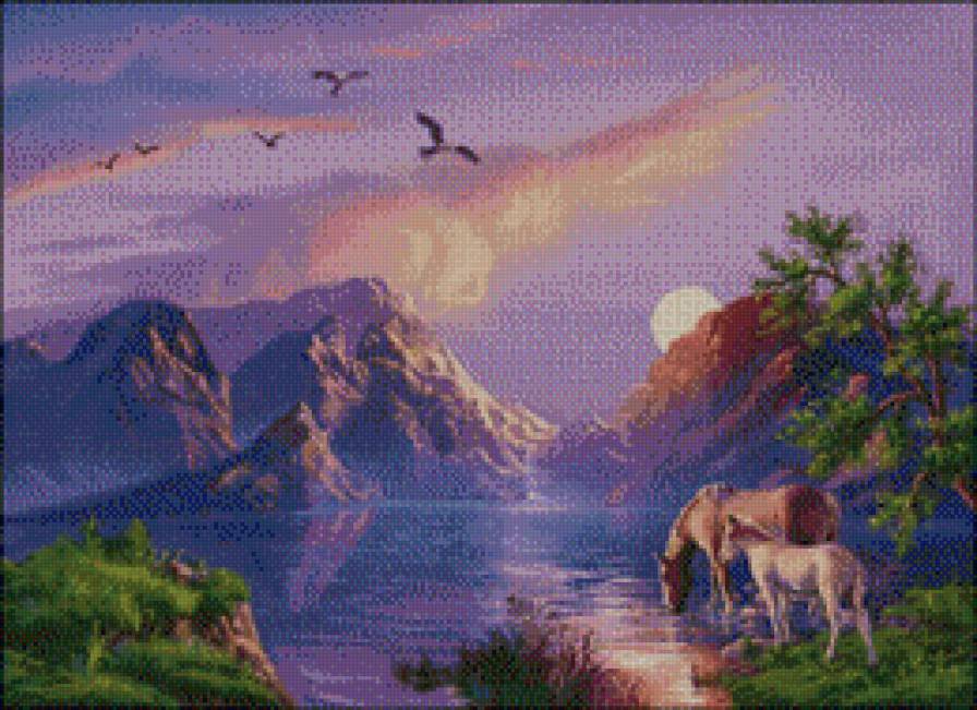 долина - природа, вода, лошади, пейзаж - предпросмотр