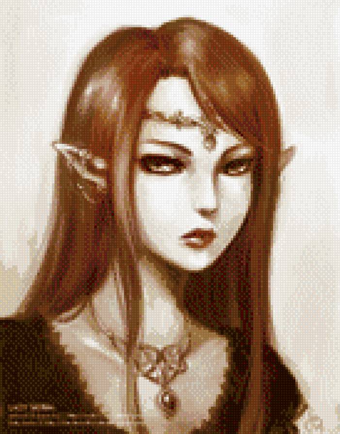 Эльфийка - эльф, fantasy, портрет, рыжий - предпросмотр