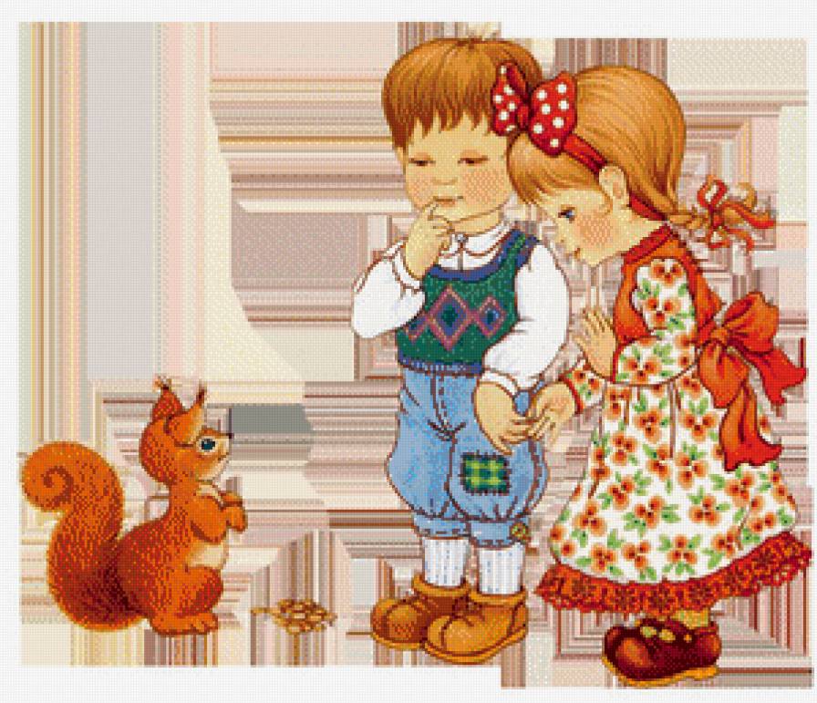 в детскую - дети, белочка, девочка.мальчик, дружба - предпросмотр