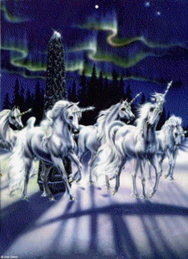 Единороги - фэнтези, сказки, природа, лошадки, единорог - предпросмотр