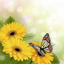 Схема вышивки «цветы и бабочка»