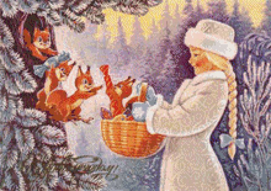снегурочка - лес, зима, новый год, природа, снегурочка, белки - предпросмотр