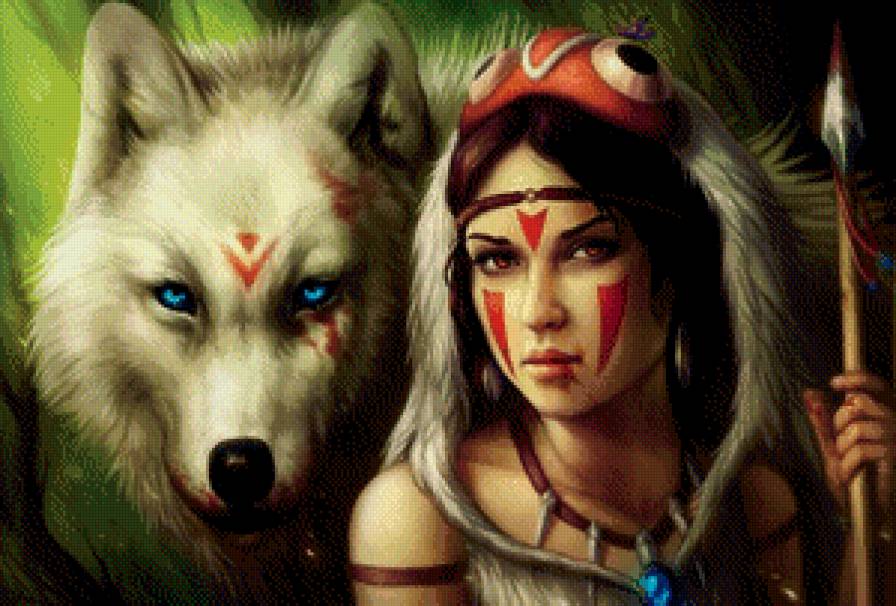 девушка и волк - люди - предпросмотр