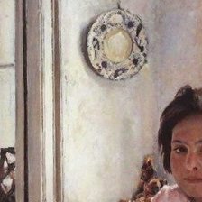 Схема вышивки «Валентин Серов "Девочка с персиками" ч.1 верх»