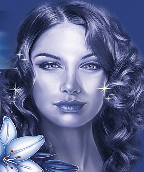 Сиреневый портрет - девушка, незнакомка, портрет, лилии, цветы - оригинал