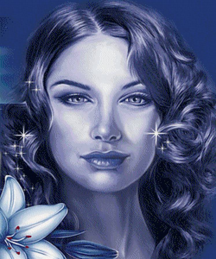 Сиреневый портрет - девушка, лилии, незнакомка, портрет, цветы - предпросмотр