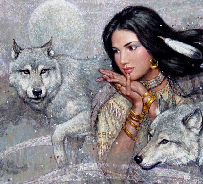 девушка и волки - девушка. животные - оригинал