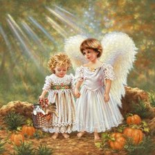 Схема вышивки «ангел и девочка с корзинкой»