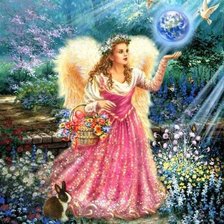 ангел с корзиной цветов