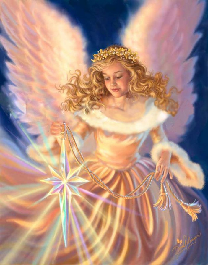 ангел с рождественской звездой - звезда, дона гелсингер, праздник, рождество, ангел - оригинал