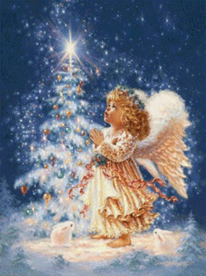 ангелок и ёлочка - зайчик, елочка, девочка, ангел, кролик, дети, рождество, дона гелсингер - предпросмотр