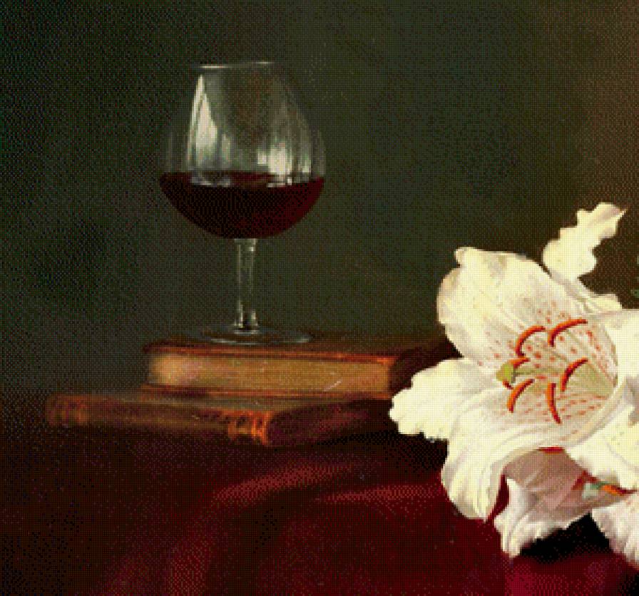 картина А.Антонова часть 1 - цветы, букет, книги, лилии, бокал, живопись, анютины глазки, вьюнок - предпросмотр