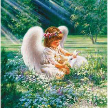 Схема вышивки «ангелок на лугу»