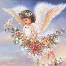 Схема вышивки «ангелок с гирляндой из цветов»