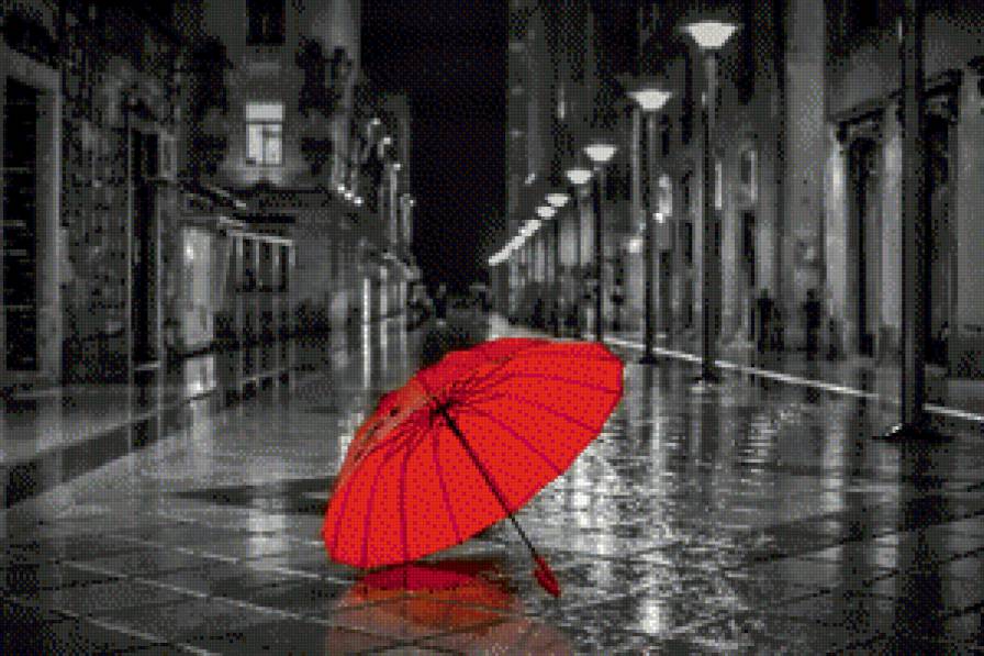 Зонт - красный, зонт, монохром, улица - предпросмотр