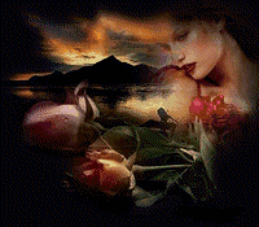 Взгляд - розы, закат, девушка, взгляд - предпросмотр