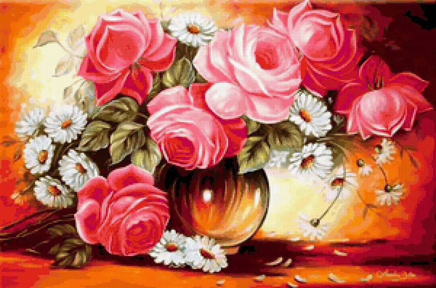 розы и ромашки - природа, цветы, нежность - оригинал