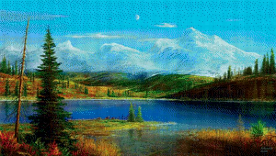 Осенний пейзаж - река, осень, пейзаж, лес, горы, озеро - предпросмотр