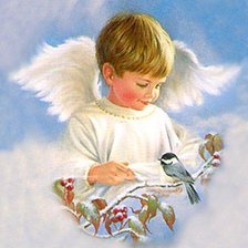 Схема вышивки «ангелок с птичкой на заснеженой веточке»