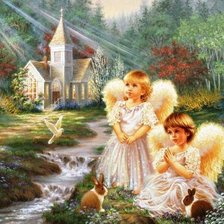 Схема вышивки «ангелочки и кролики»